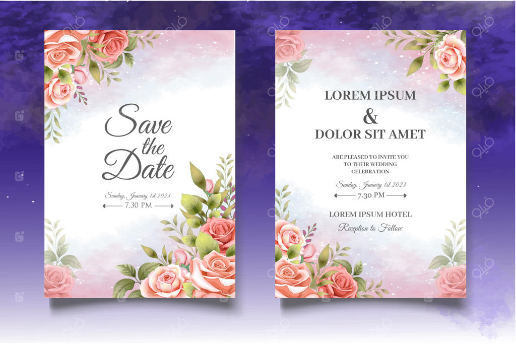 ست کارت دعوت با گل‌های رز زیبا