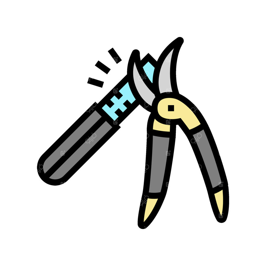 تیز کردن قیچی باغبانی - نگهداری باغ - تصویر آیکون رنگی