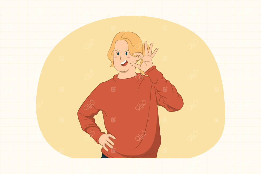 زن جوان در حال اشاره و نمایش اندازه با مفهوم فضای کاری