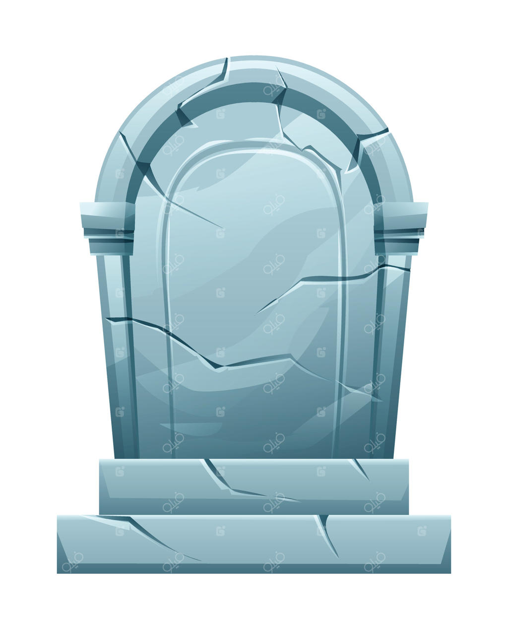 طرح کارتونی سنگ قبر ترک خورده. سنگ قبر شکسته بر روی زمینه سفید.