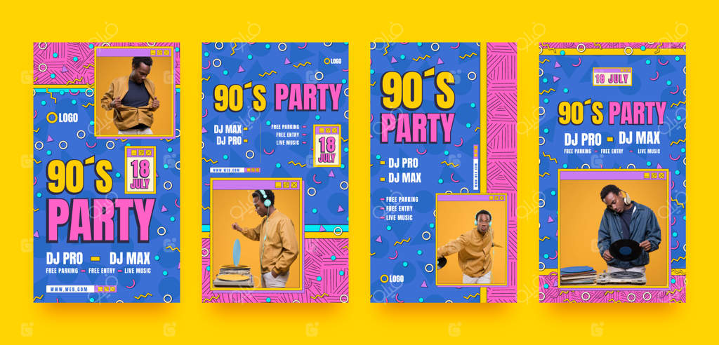 داستان‌های اینستاگرام به سبک تخت و رنگارنگ مهمانی دهه ۹۰