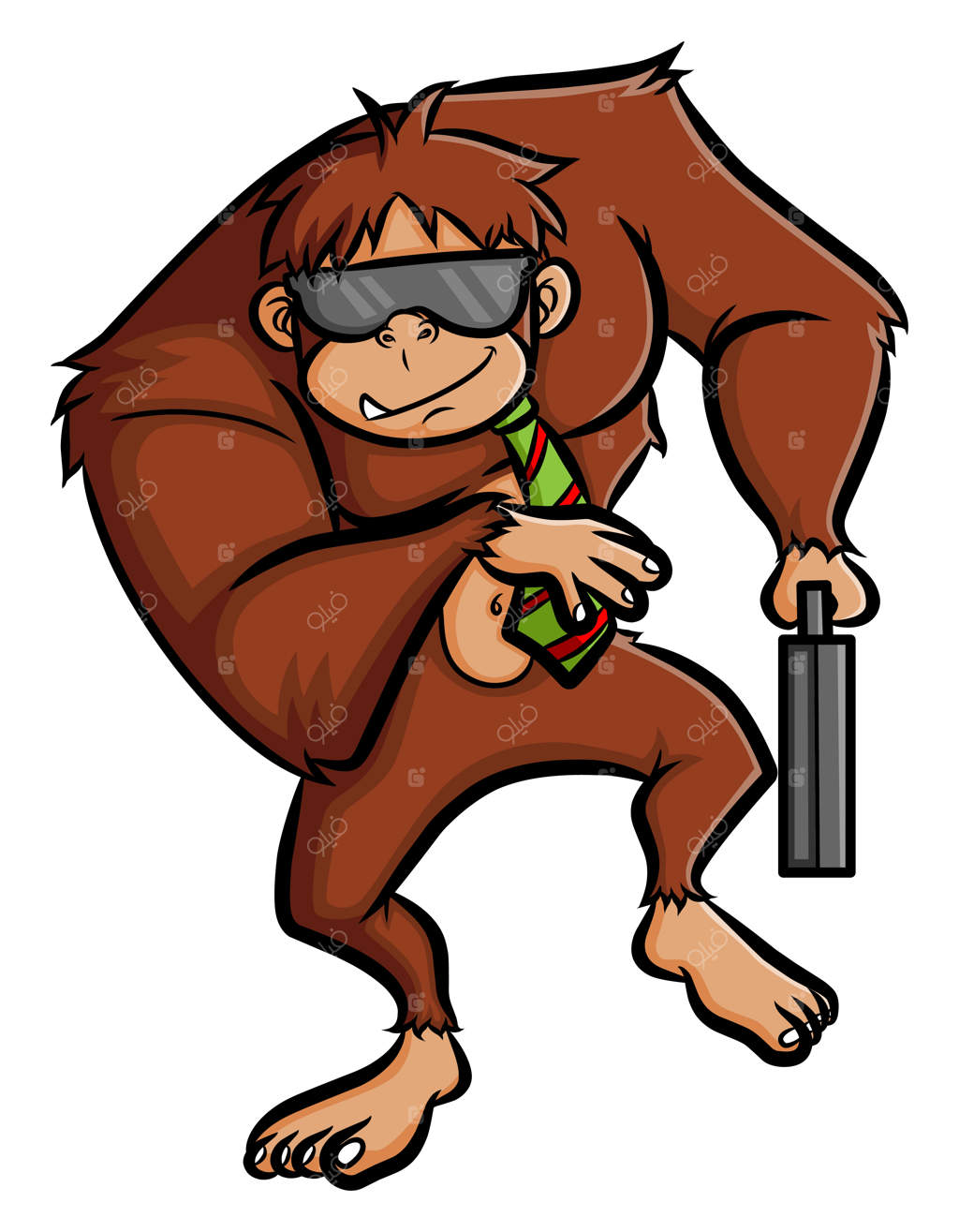 گوریل با کراوات و عینک آفتابی و چهره‌ای خونسرد