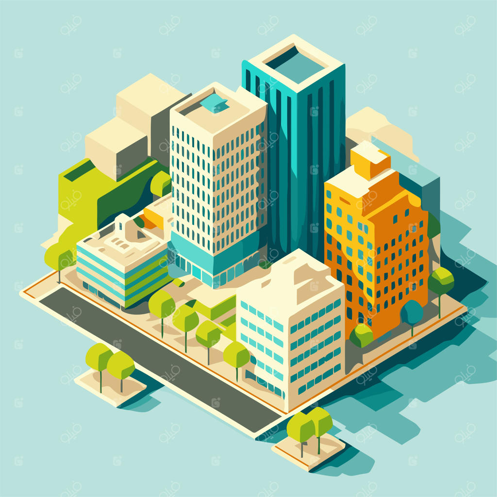 لوگوی آیکن ساختمان‌های شهر هوشمند - تصویرسازی افقی از نمای شهر