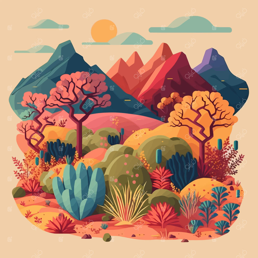 زمینه منظره طبیعت کوهستان و جنگل در رنگ‌های صاف وکتور