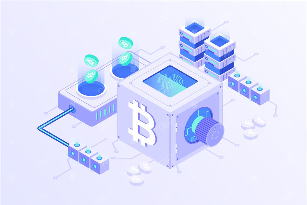 طراحی ایزومتریک سرور آنلاین برای استخراج بیت‌کوین و رمزارز بلاکچین