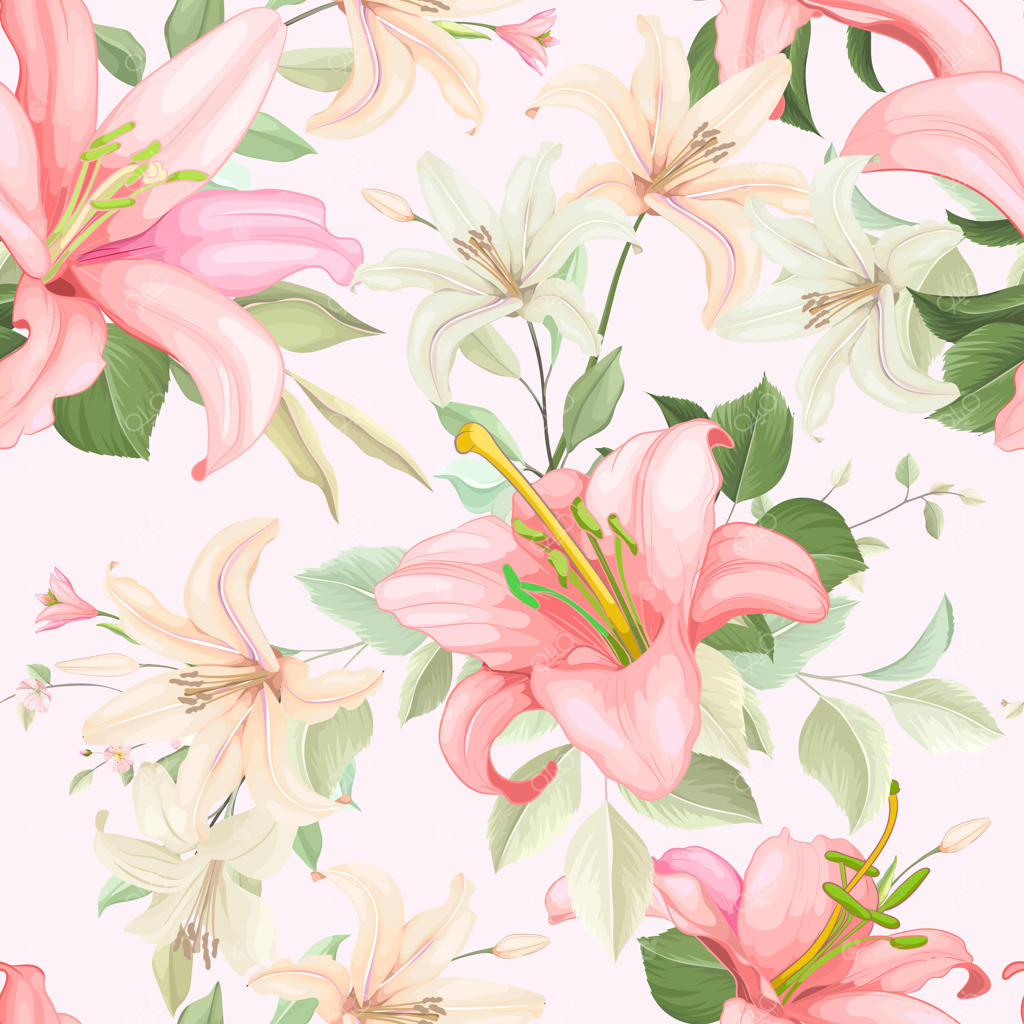 پترن یکپارچه گل لیلیوم و برگ‌ها