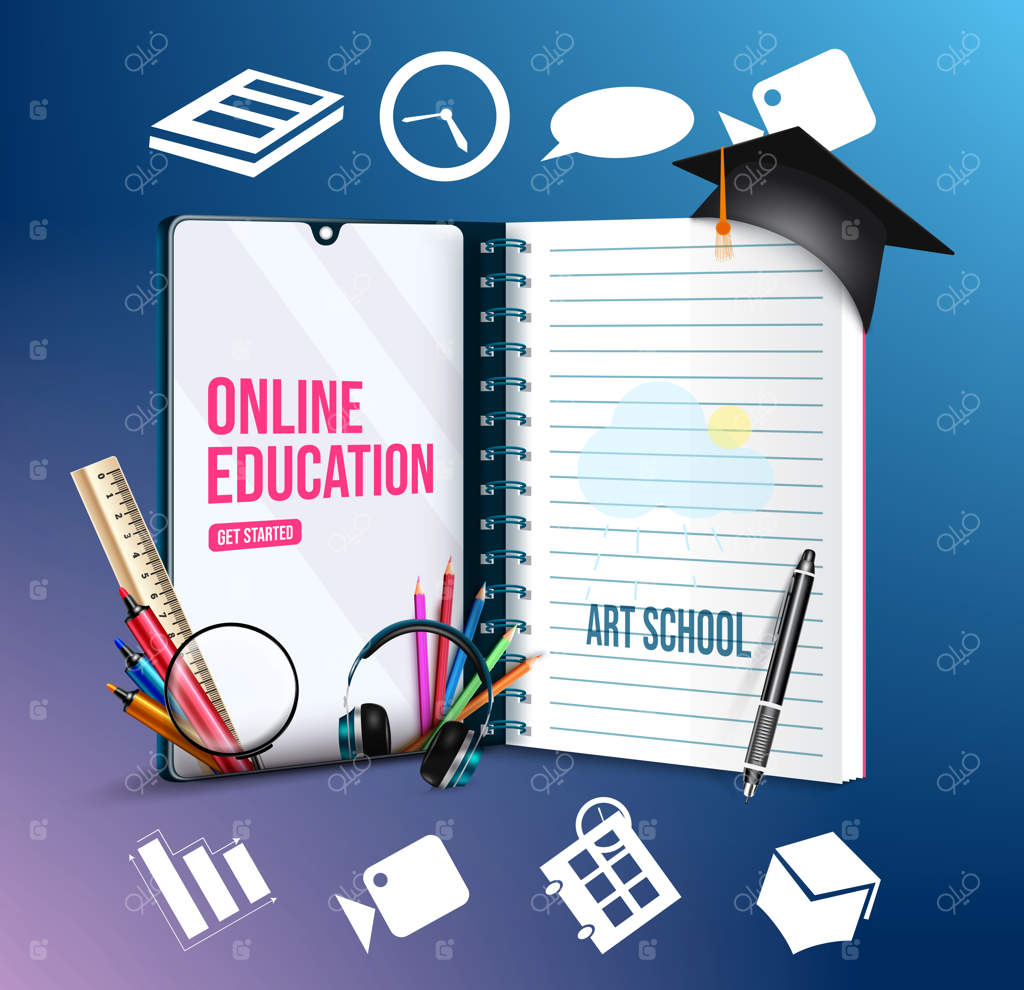 طرح مفهومی آموزش آنلاین. مدرسه هنر آنلاین.
