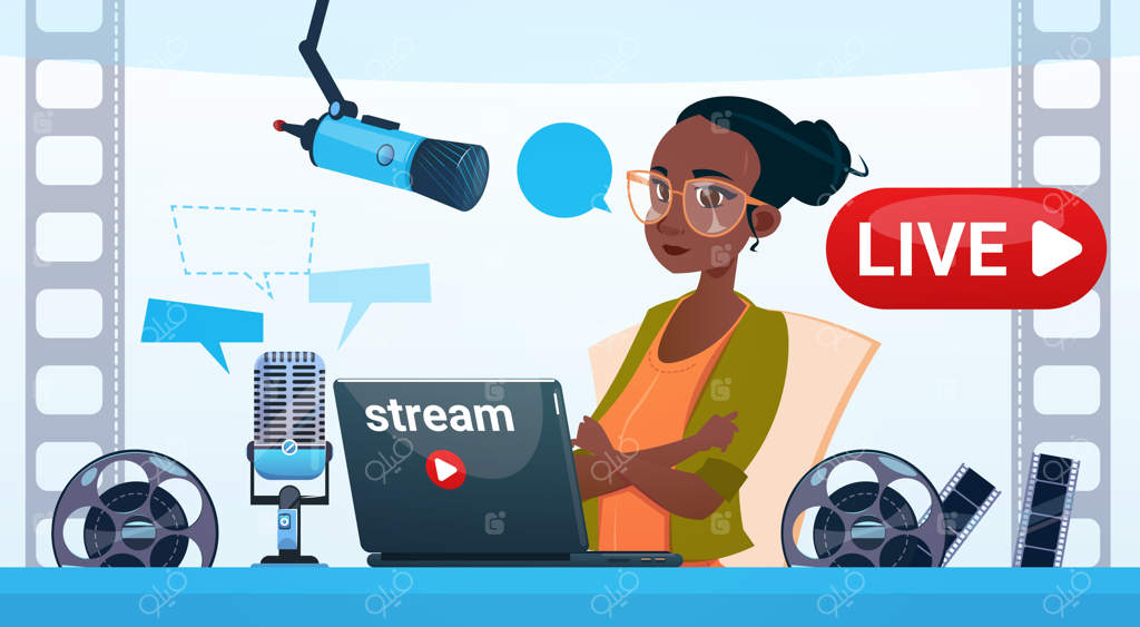 مفهوم اشتراک‌گذاری برای ویدیو بلاگر زن و استریم آنلاین