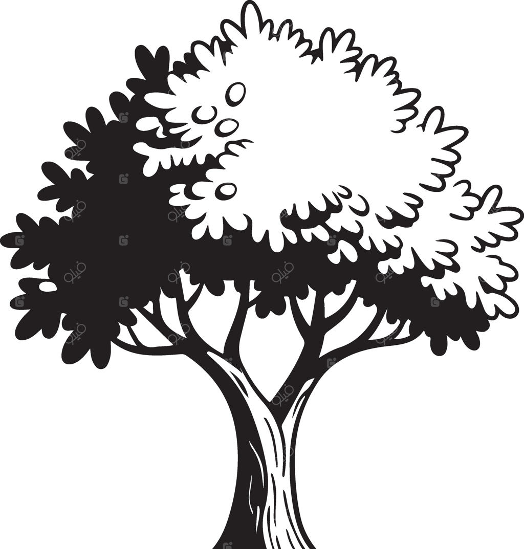 نقاشی سیلوئت درخت با شاخ و برگ انبوه