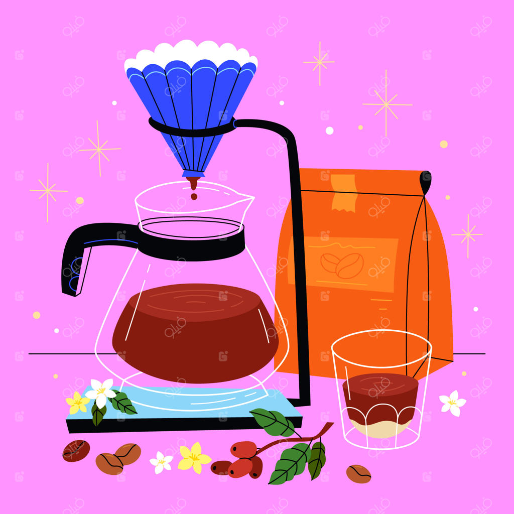 ستاپ دست‌ریزی قهوه با دانه‌ها و گل‌ها