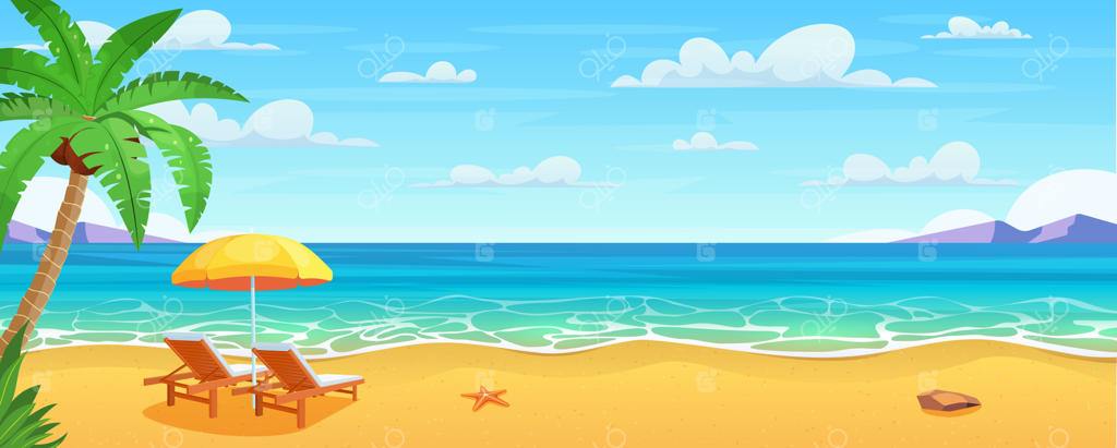 ساحل دریا و تخت‌های آفتاب‌گیر