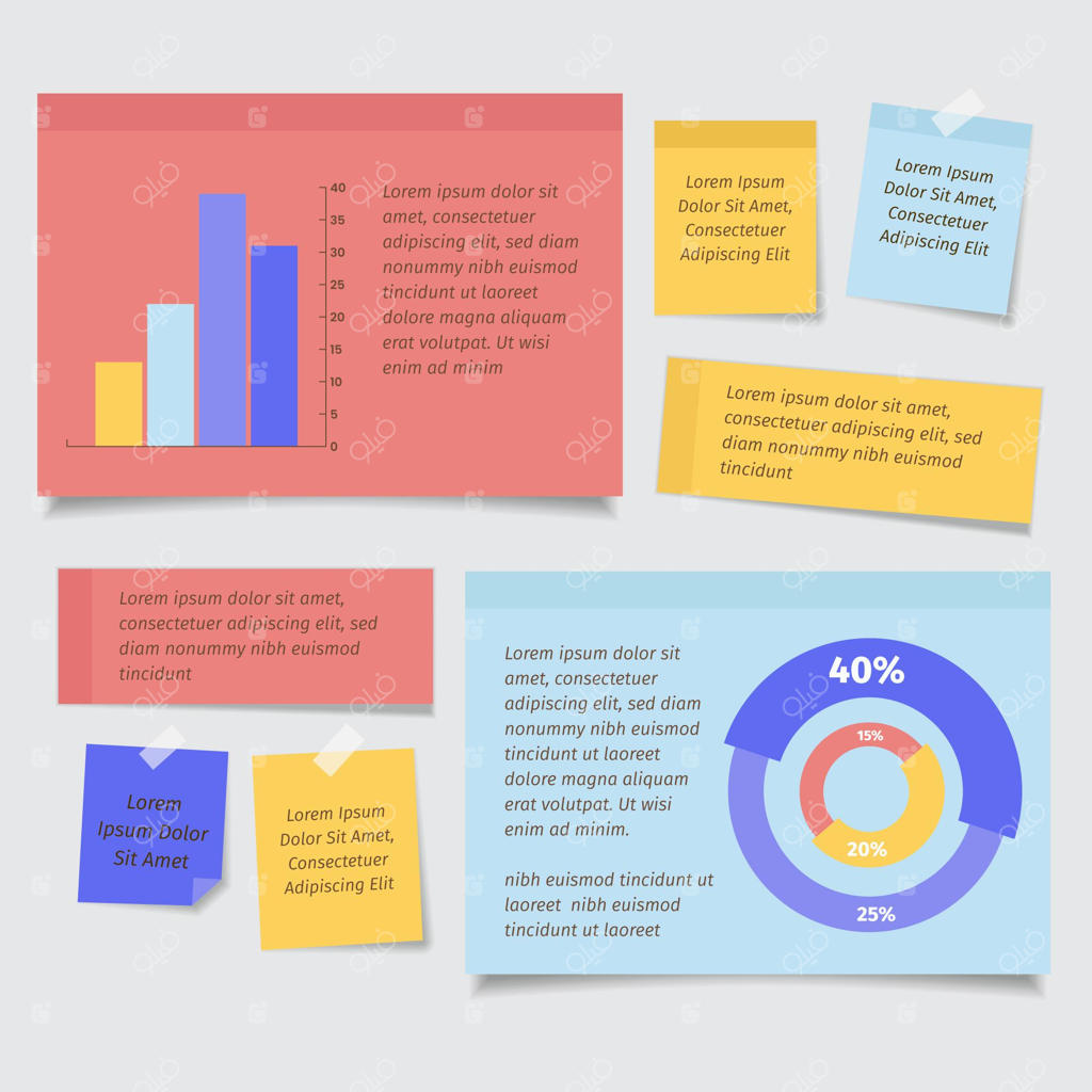 اینفوگرافیک‌های تخته‌های یادداشت با طراحی ساده و مدرن