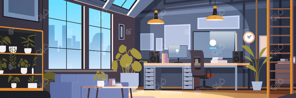 فضای خالی و مدرن آپارتمان دنج با دکوراسیون مینیمال برای دفتر کار شخصی یا اداری بدون حضور افراد