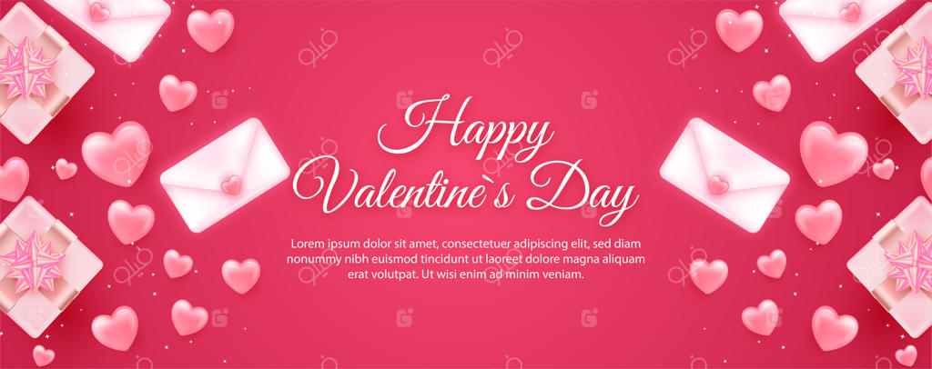 بنر روز ولنتاین مبارک همراه با هدیه و عشق