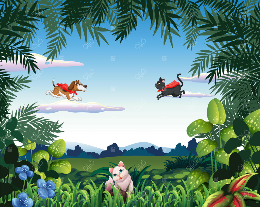 مجموعه‌ای از حیوانات اهلی مختلف در جنگل