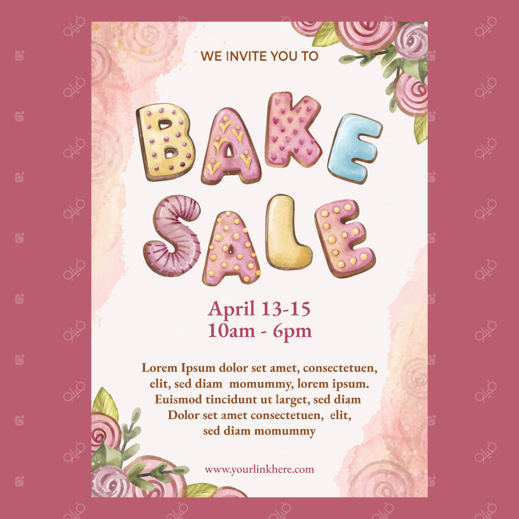 قالب بروشور فروش کیک با طرح آبرنگی