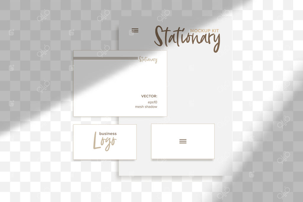 موکاپ برندسازی لوازم التحریر به سبک رئالیسم با افکت سایه روشن شفاف. ارائه طراحی کارت، پوستر و داستان‌ها.