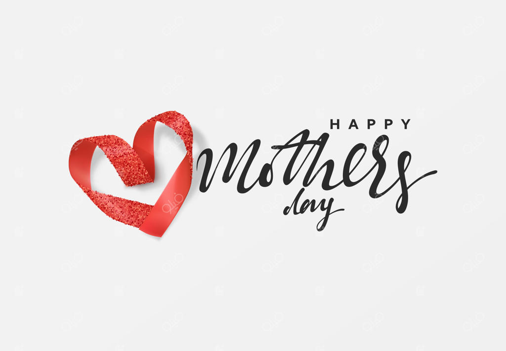 روز مادر مبارک. طراحی روبان قرمز به شکل قلب. کارت تبریک، بنر، پوستر، تصویرسازی وکتور