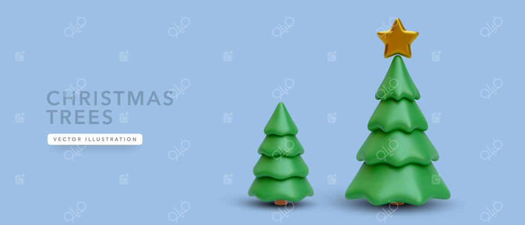 تصویر سه‌بعدی درخت کریسمس واقعی با سایه روی پس‌زمینه آبی