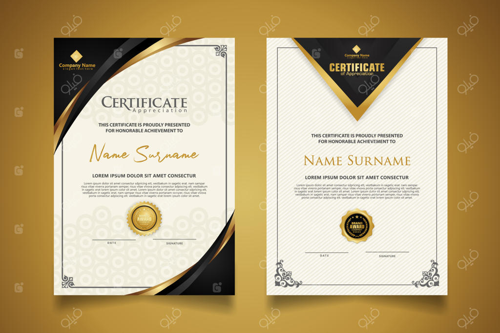 قالب گواهینامه با قاب کلاسیک و الگوی مدرن، دیپلم، تصویر وکتور