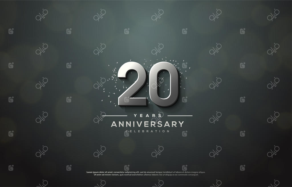 جشن بیستمین سالگرد با اعداد سه‌بعدی نقره‌ای زیبا و مجلل.
