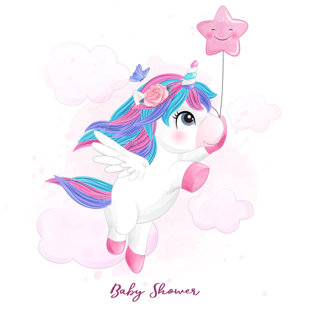 یونیکورن بامزه با تصویرسازی آبرنگی