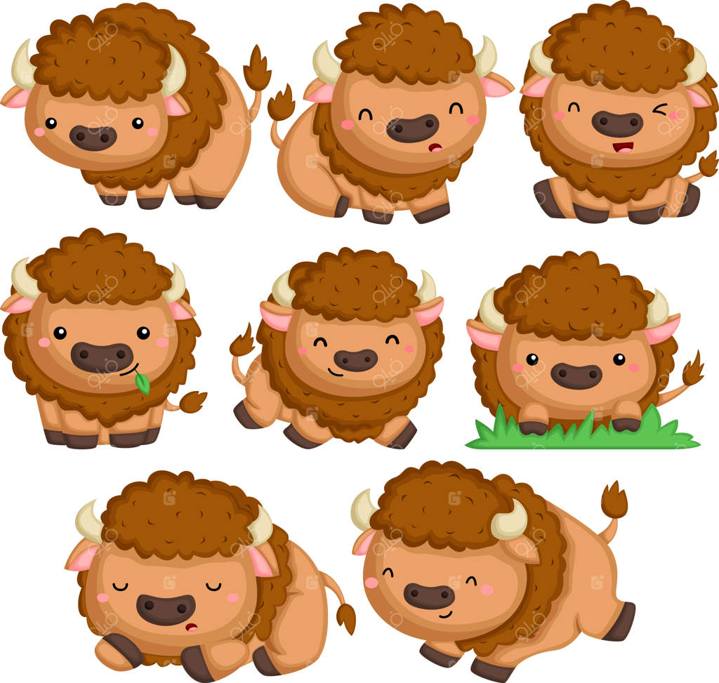 وکتوری از بایسون‌ها در حالت‌های مختلف