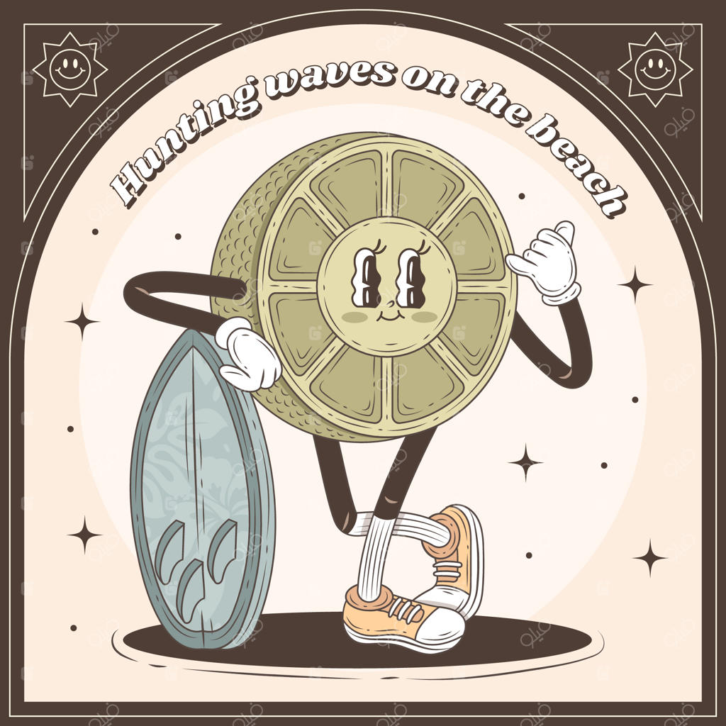 تصویرسازی کارتونی روز جهانی موج‌سواری به سبک رترو