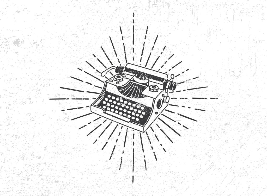 ماشین تحریر قدیمی با طرح خورشیدی و بافت گرانج