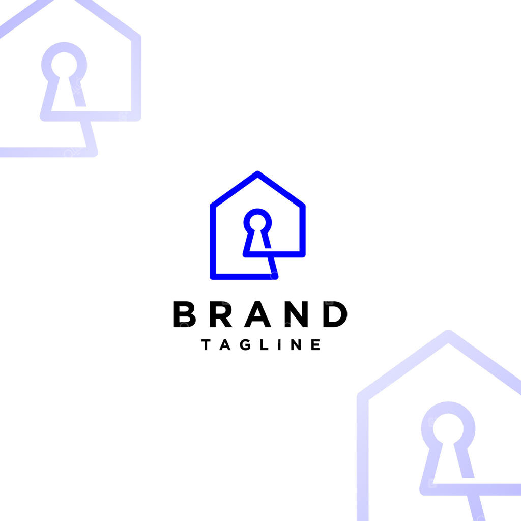 طراحی لوگوی مینیمال قفل ساده خانه. لوگوی ارتباطی خانه با آیکون کلید.