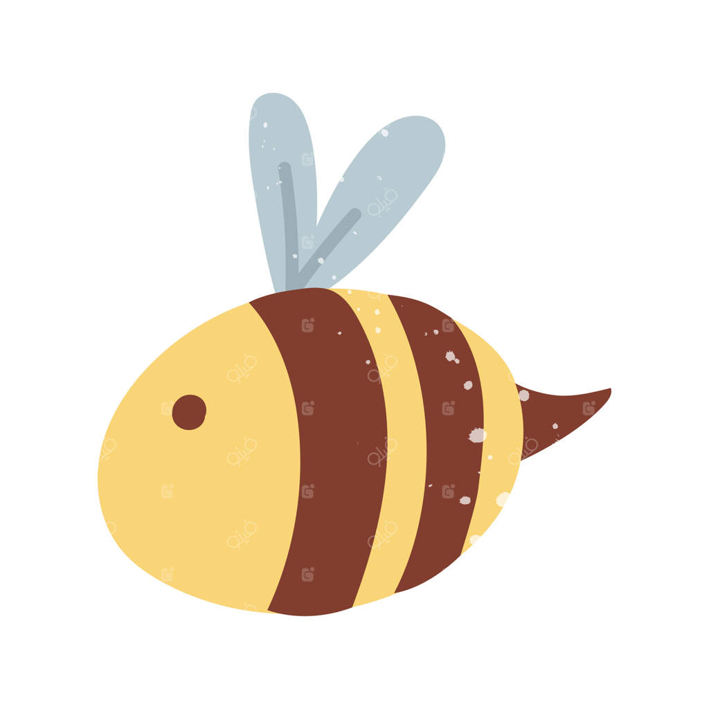 زنبور در بافت. نوار زرد. تصویر ساده و رنگی. حشره‌ای در باغ. مناسب برای چاپ، بسته‌بندی، پوسترها، وبلاگ‌ها و پروژه‌های کودکانه یا طبیعت‌دوستانه در سبکی دل‌نشین.