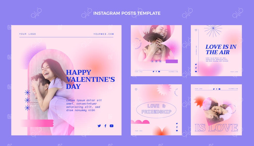 مجموعه پست‌های اینستاگرام با طراحی گرادینت برای روز ولنتاین