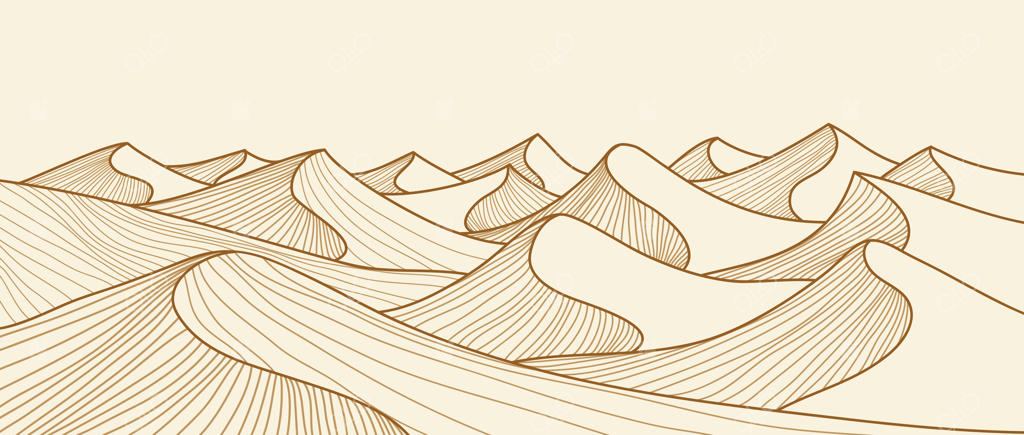 طرح خطی کوه و کویر، منظره انتزاعی با استایل مدرن برای پس‌زمینه