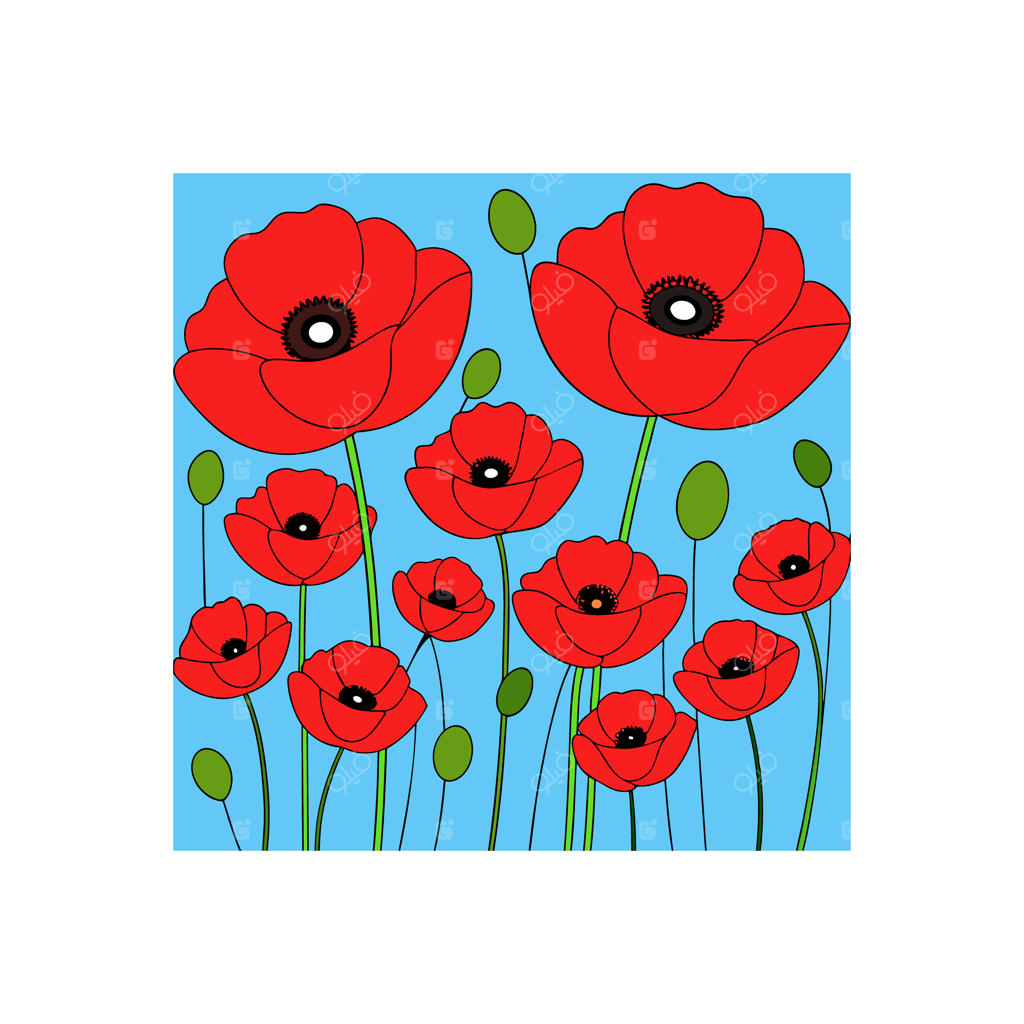 پس‌زمینه آبی با گل‌های قرمز