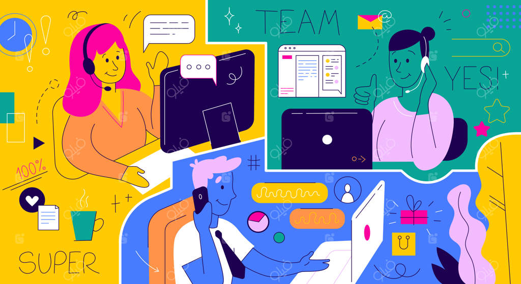 اپراتورهای دفتر با هدست - اپراتورهای خط تلفن خدمات مشتری و پشتیبانی فنی جهانی مشتریان