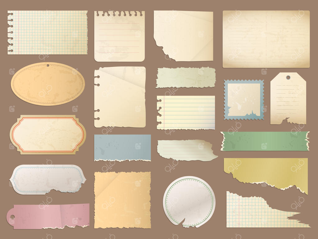 کاغذ قدیمی: عناصر طراحی استیکر دفترچه یادداشت وینتیج، مناسب برای دفترچه‌های خاطرات.