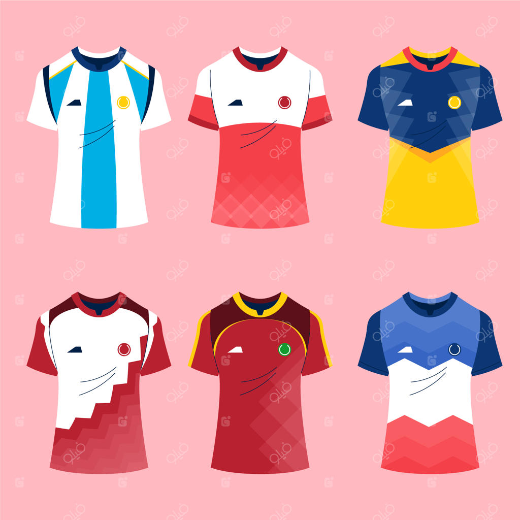 مجموعه‌ای از طرح‌های دستی پیراهن تیم‌های ملی فوتبال