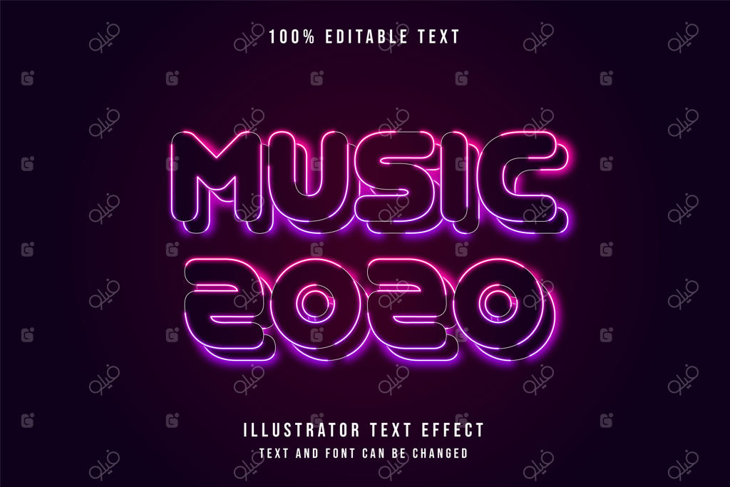 موسیقی ۲۰۲۰، افکت متن نئون قابل ویرایش به سبک صورتی و بنفش نئون