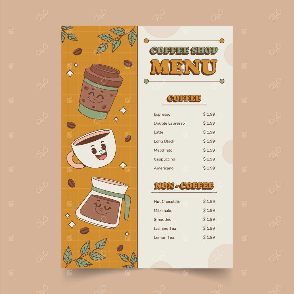 قالب منوی دستی کافی‌شاپ