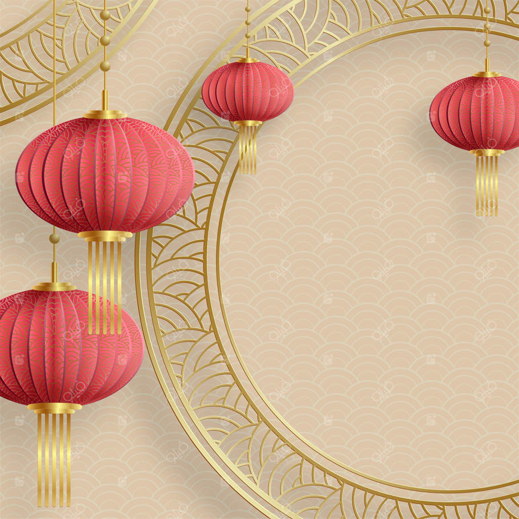 قاب چینی با عناصر شرقی روی زمینه رنگی