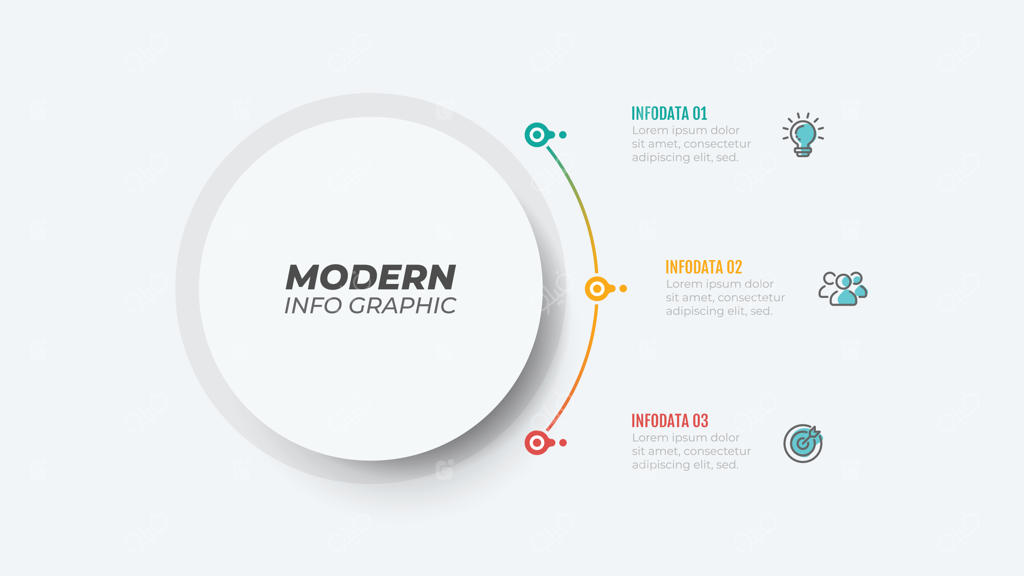 قالب اینفوگرافیک مدرن سه مرحله‌ای با طرح دایره و آیکون‌های بازاریابی