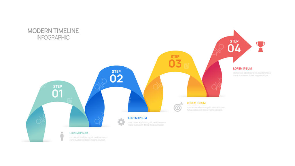 الگوی نمودار جریانی اینفوگرافیک با آیکون‌ها و ۴ گزینه یا مرحله.