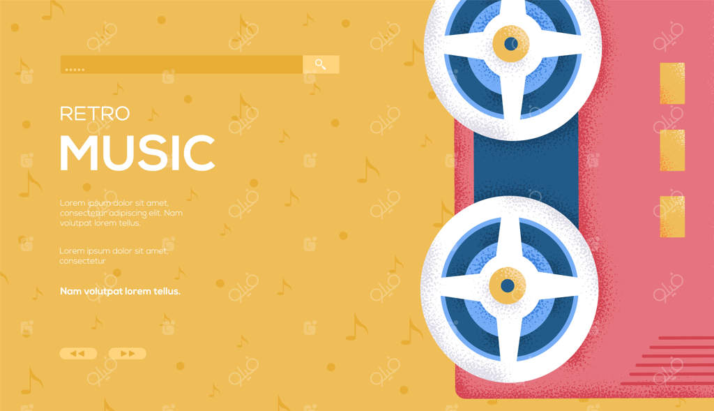 تراکت مفهومی رول موسیقی، بنر وب، سربرگ رابط کاربری، ورود به سایت.