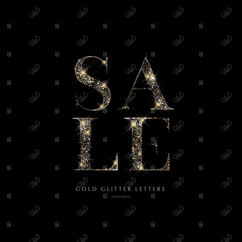 حروف طلایی درخشان روی زمینه سیاه، حروف براق.