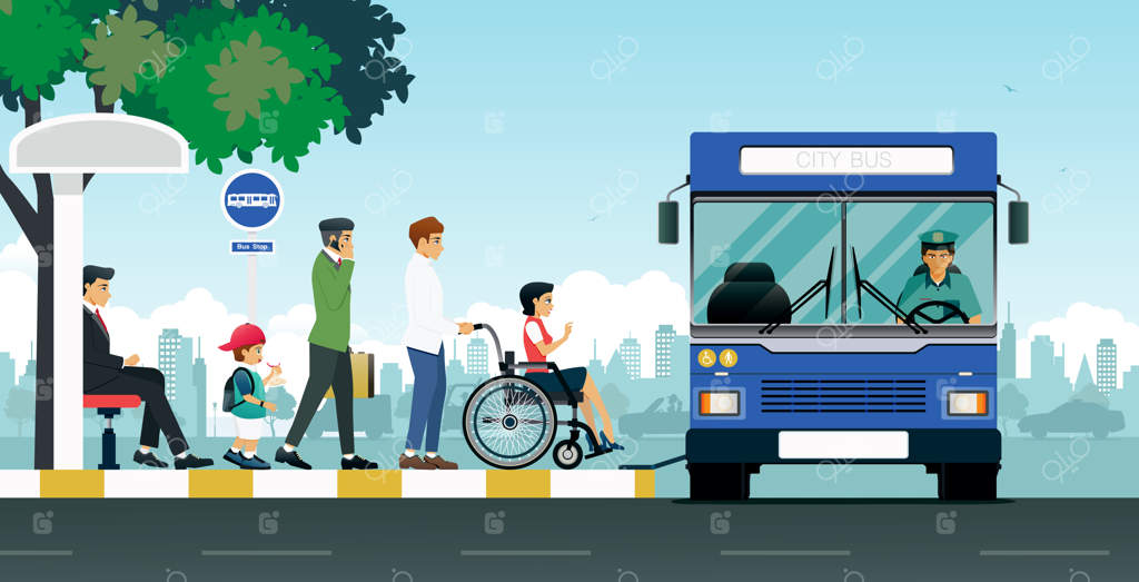 افراد دارای معلولیت از اتوبوس‌هایی استفاده می‌کنند که برای سوار کردن مسافران توقف می‌کنند.