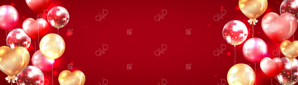 پس‌زمینه افقی قرمز با تزئین بادکنک‌های براق قرمز و طلایی