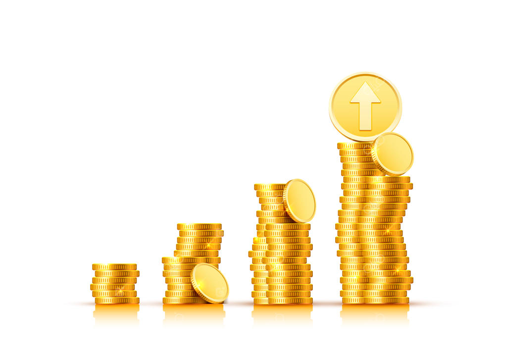 پیکان نمودار رشد مالی با سکه‌های طلا روی پس‌زمینه سفید - تصویر برداری