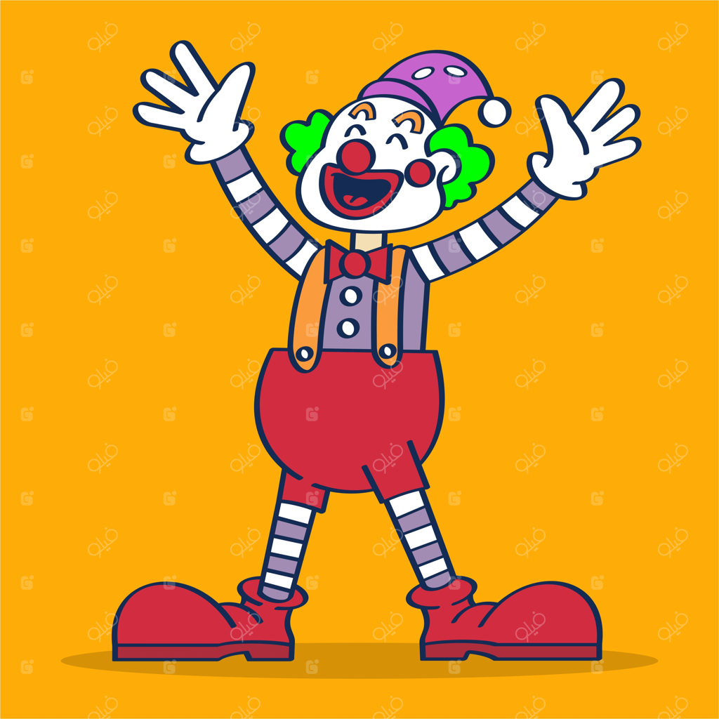 وکتور کاراکتر دلقک سیرک در حال سلام، تصویرسازی کارتونی با طرح دستی و سبک قدیمی