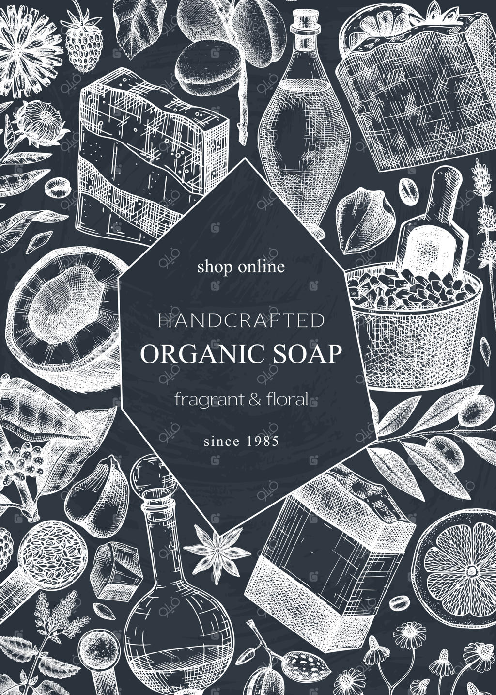 طراحی کارت صابون یا دعوتنامه دست‌کشیده روی تخته‌سیاه