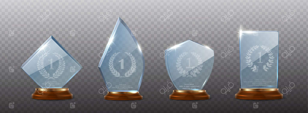 مجموعه آیکون‌های وکتور - مجموعه‌ای از جام‌های شیشه‌ای با پایه چوبی در اشکال مختلف، جدا شده روی پس‌زمینه شفاف